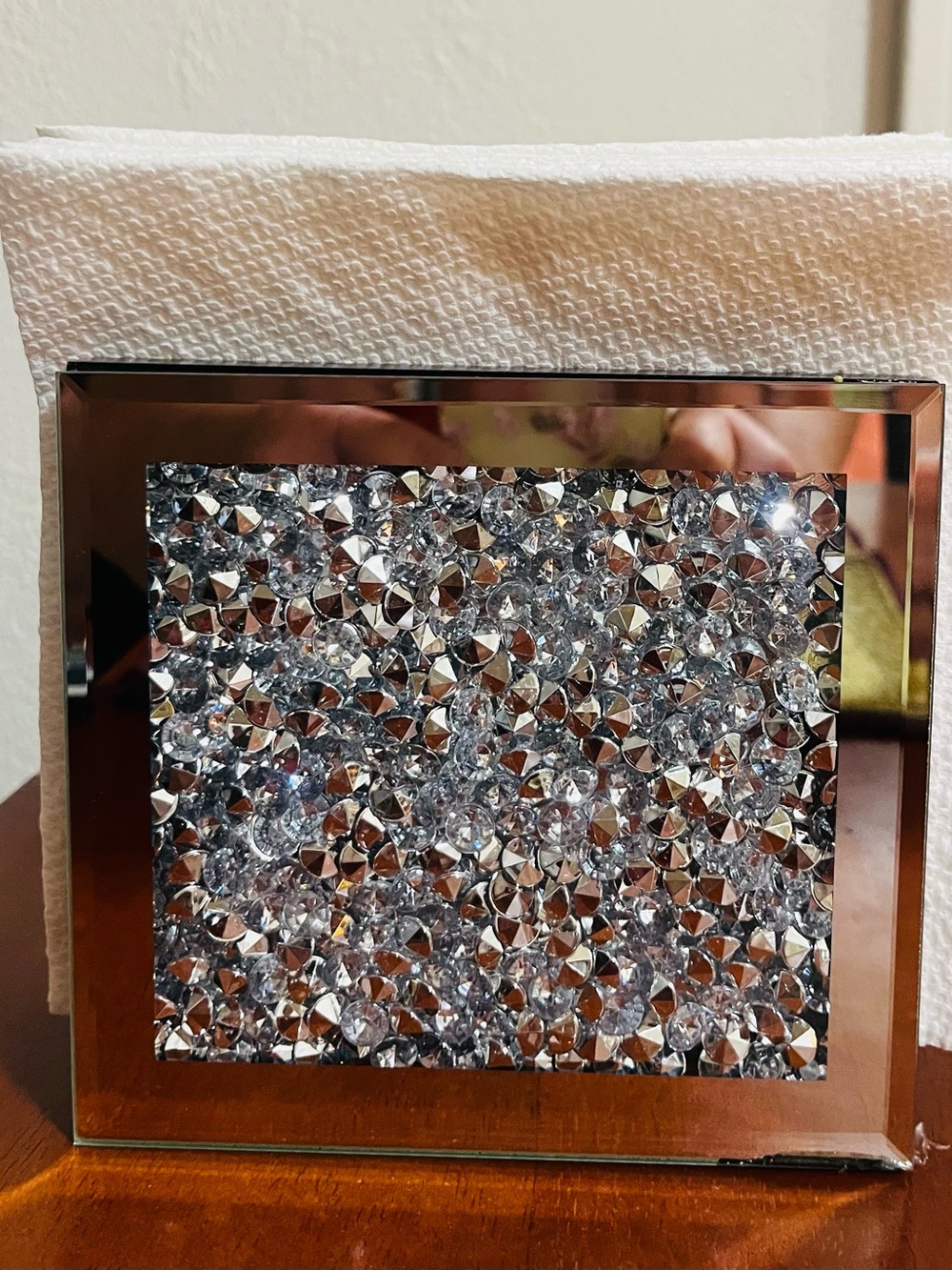 Crystal Accent Decorative Mirror Frame Napkin holder - Silver Sparkle